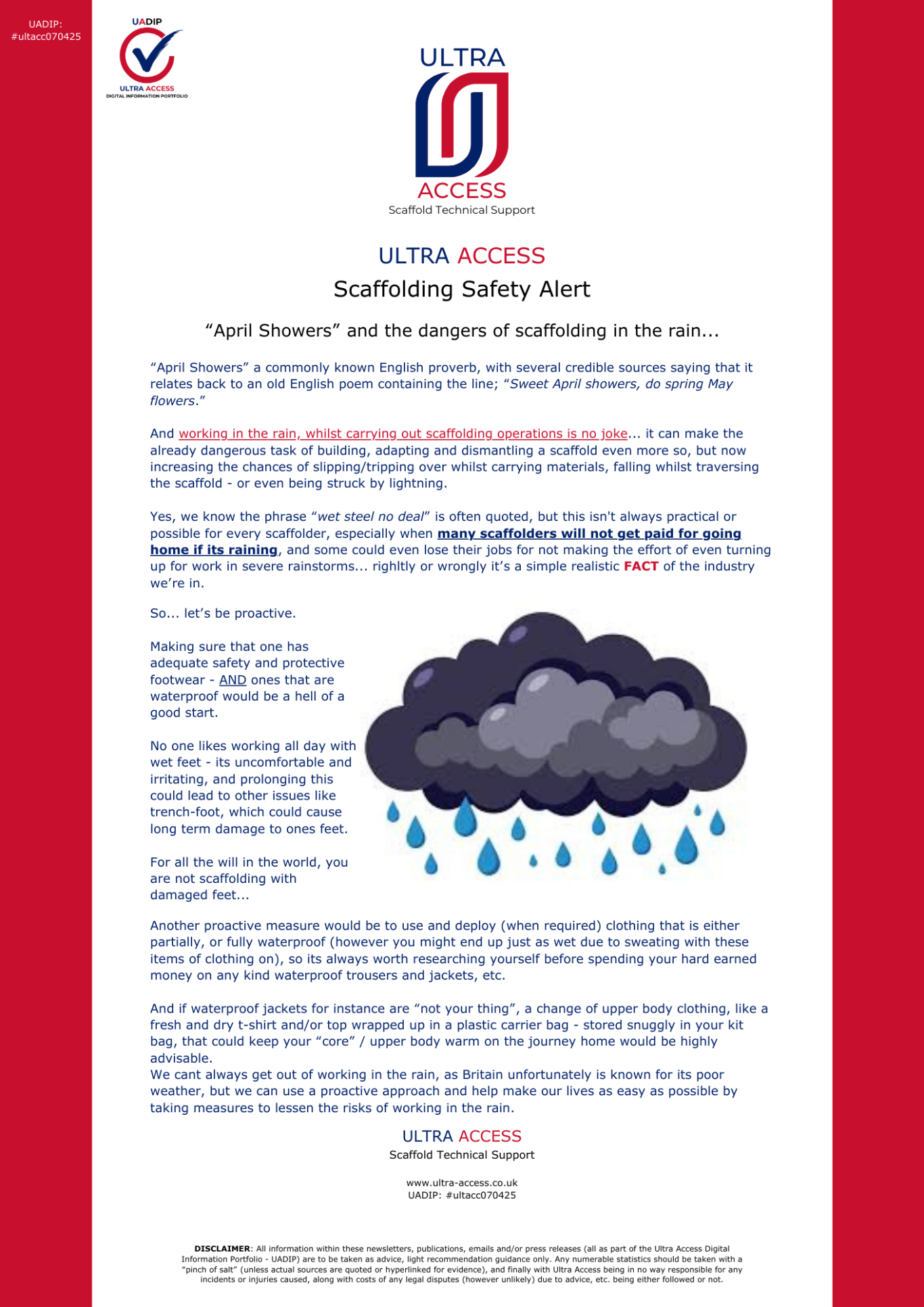 Scaffolding Safety Alert ("April Showers" / working in the rain)