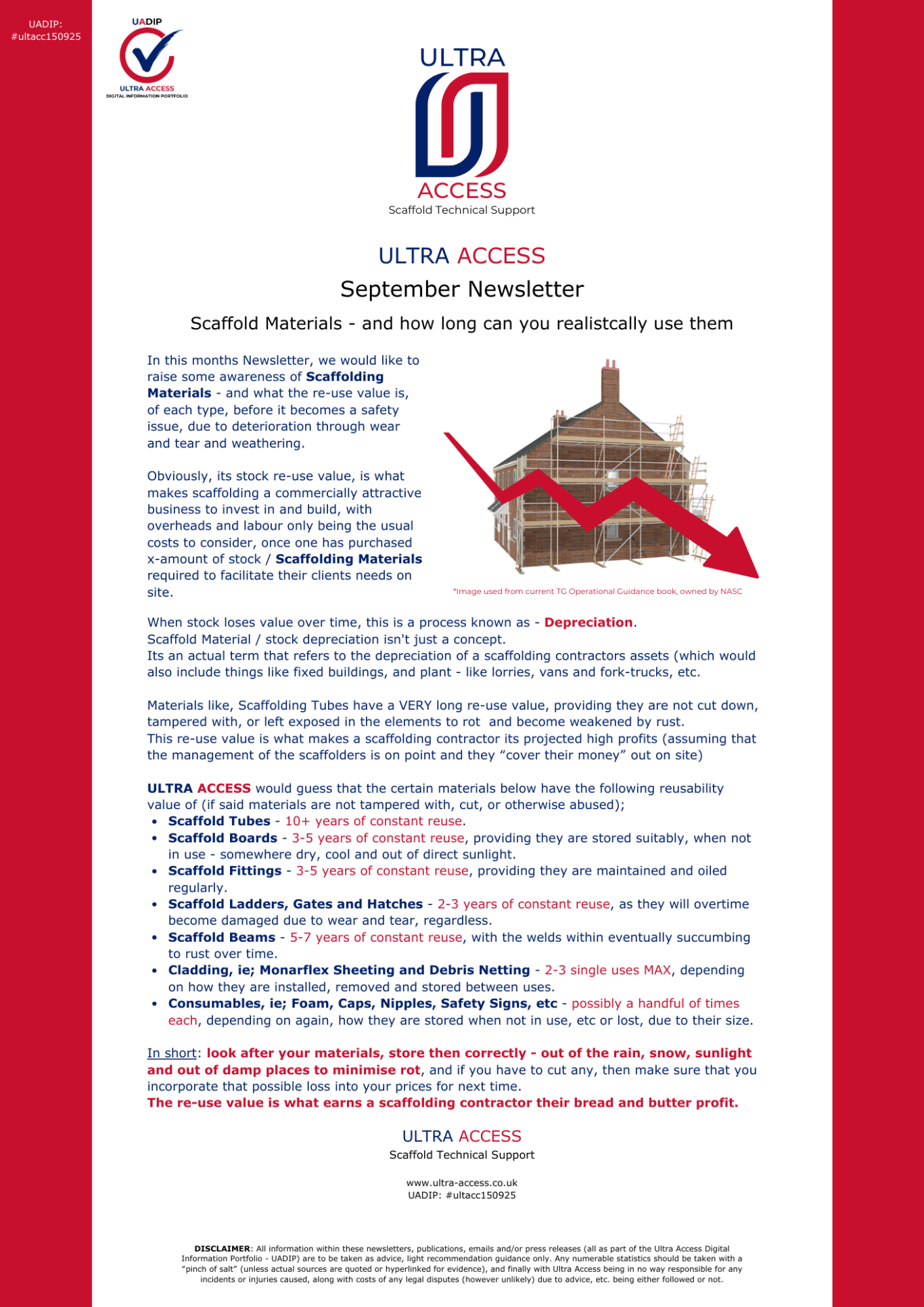 September Newsletter (Scaffolding Materials Reusability)