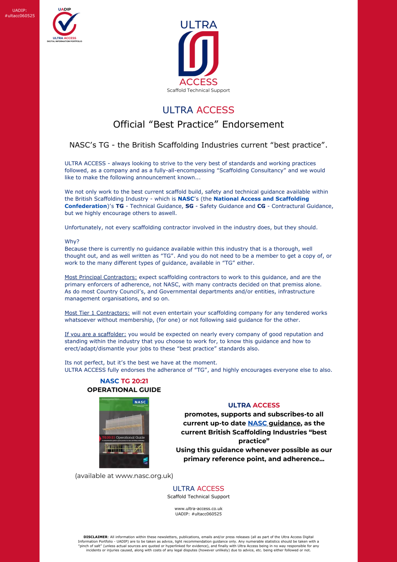 Endorsement of "NASC Guidance"