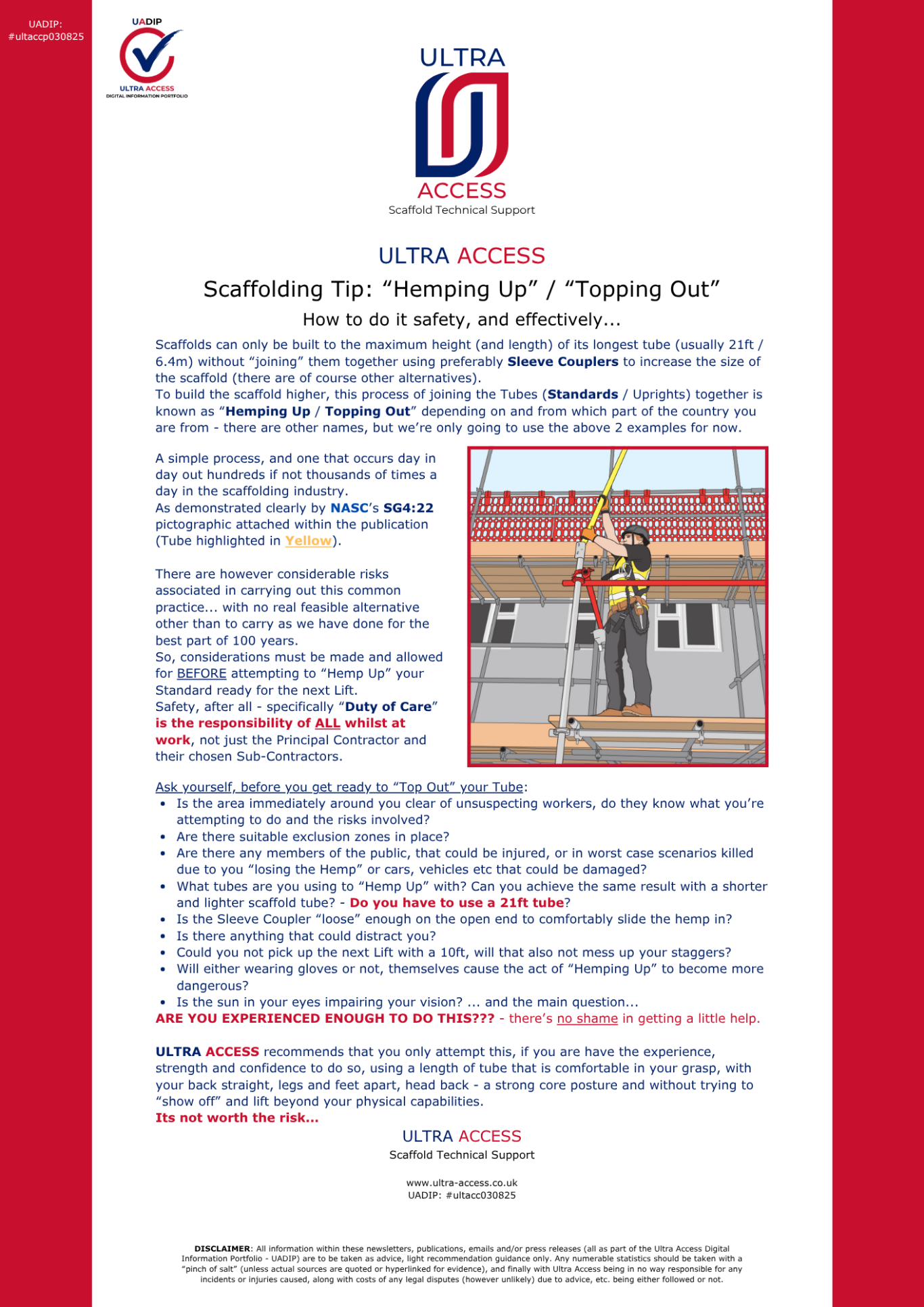 Scaffolding Tip ("Hemping Up" / "Topping Out")