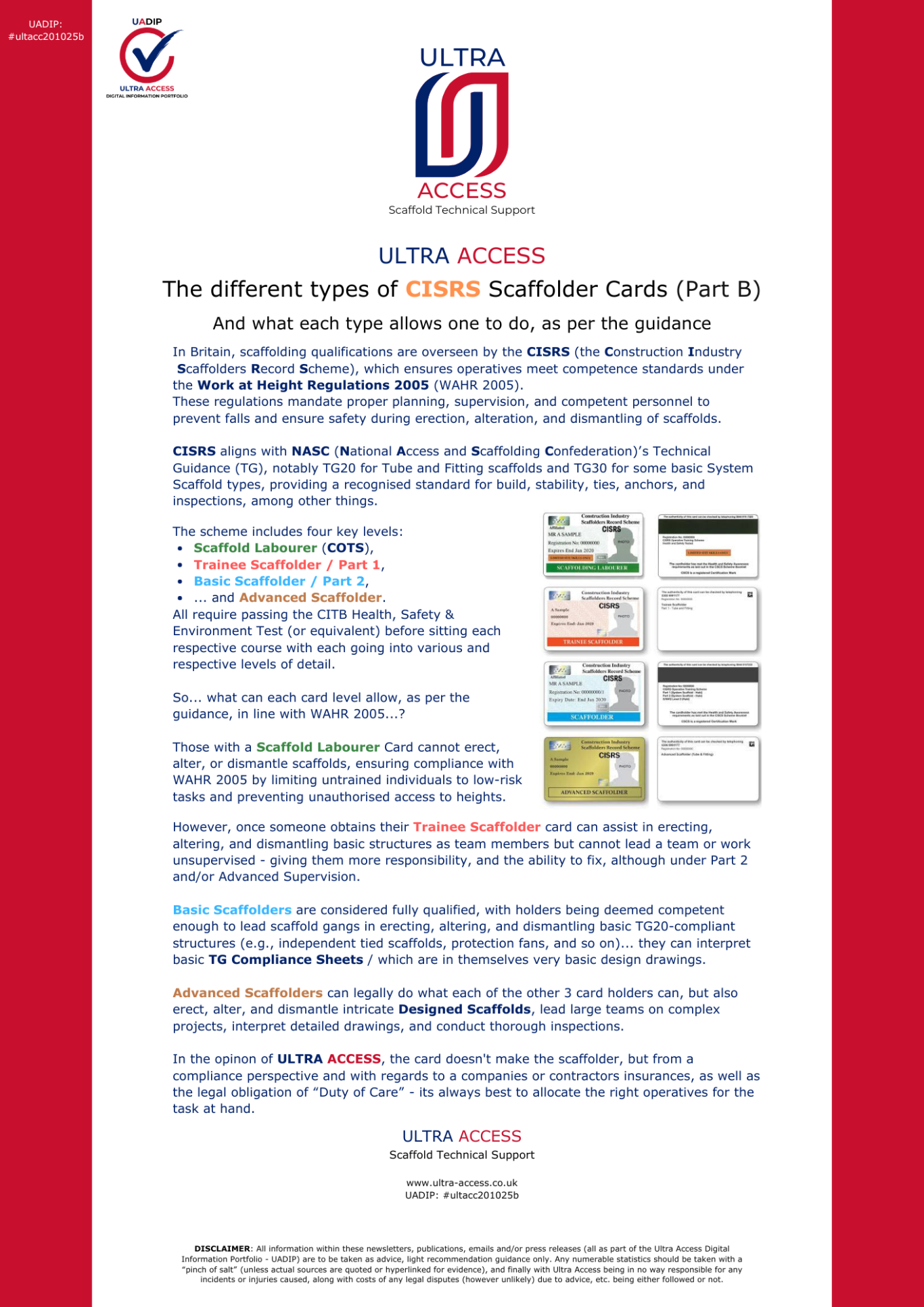 CISRS Scaffolder Cards and what each type does
