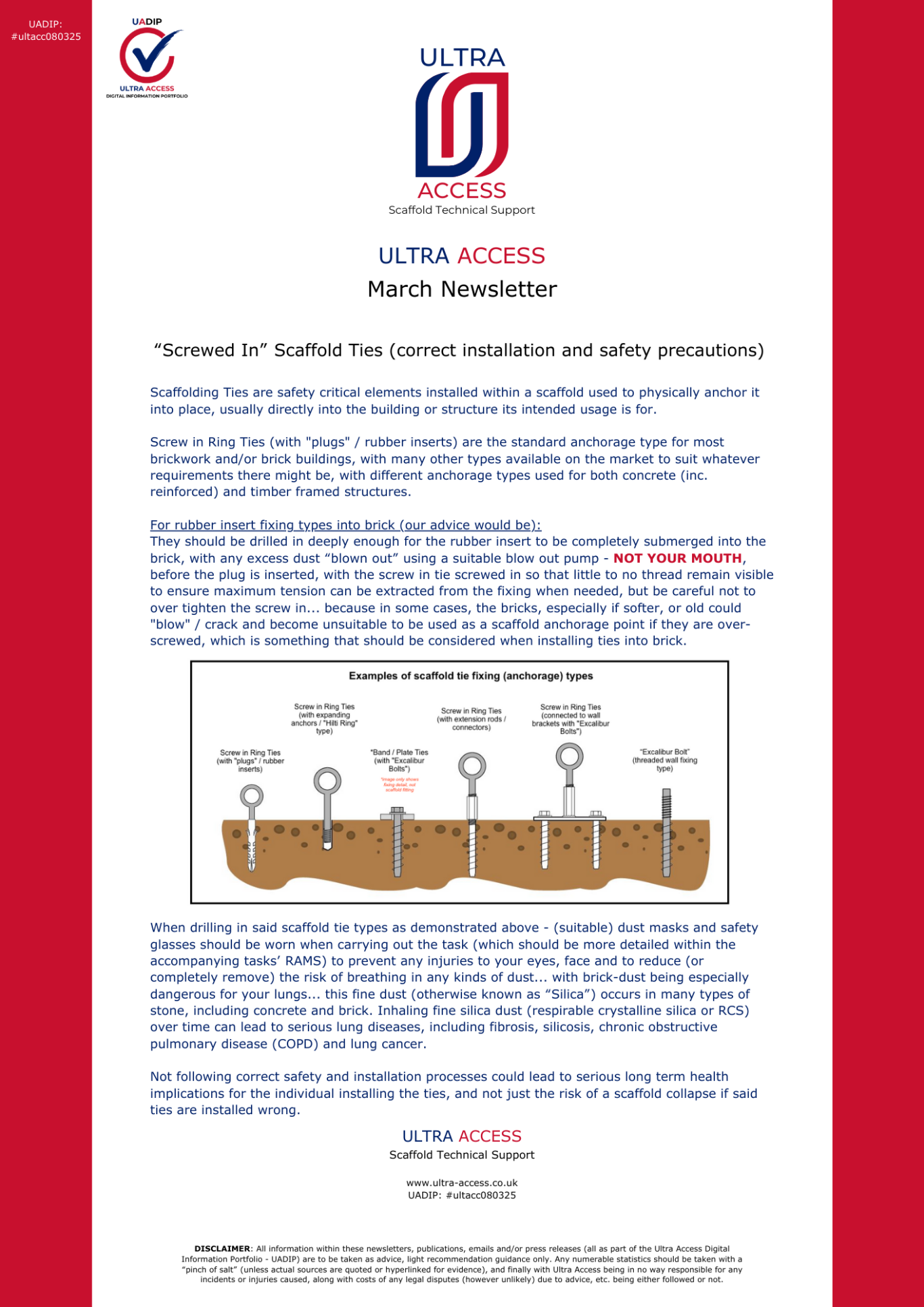 March Newsletter (Scaffold Ties - Advice and Guidance)