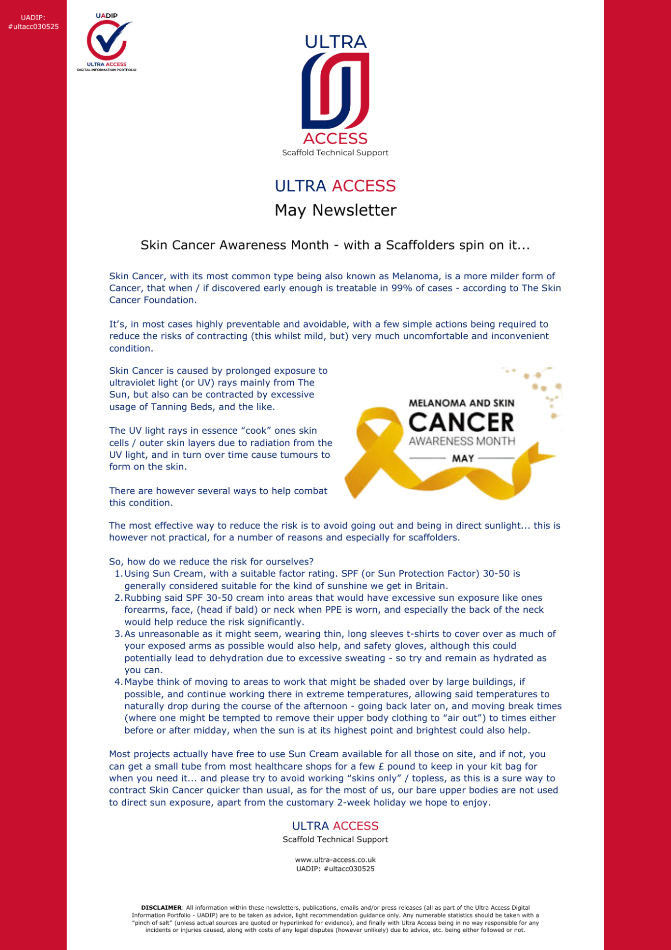 May Newsletter (Skin Cancer Awareness Month)