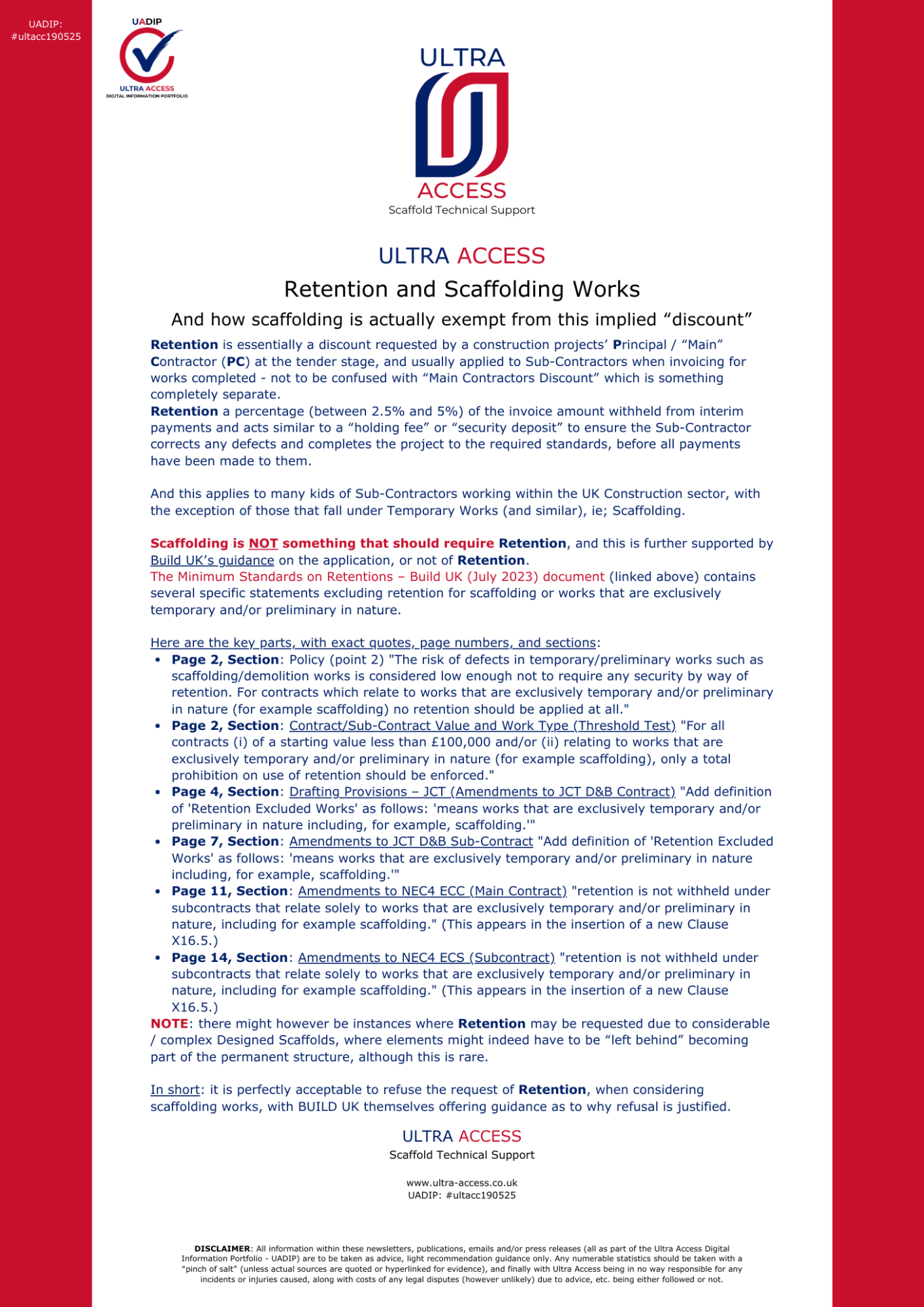 Retention and Scaffolding Works