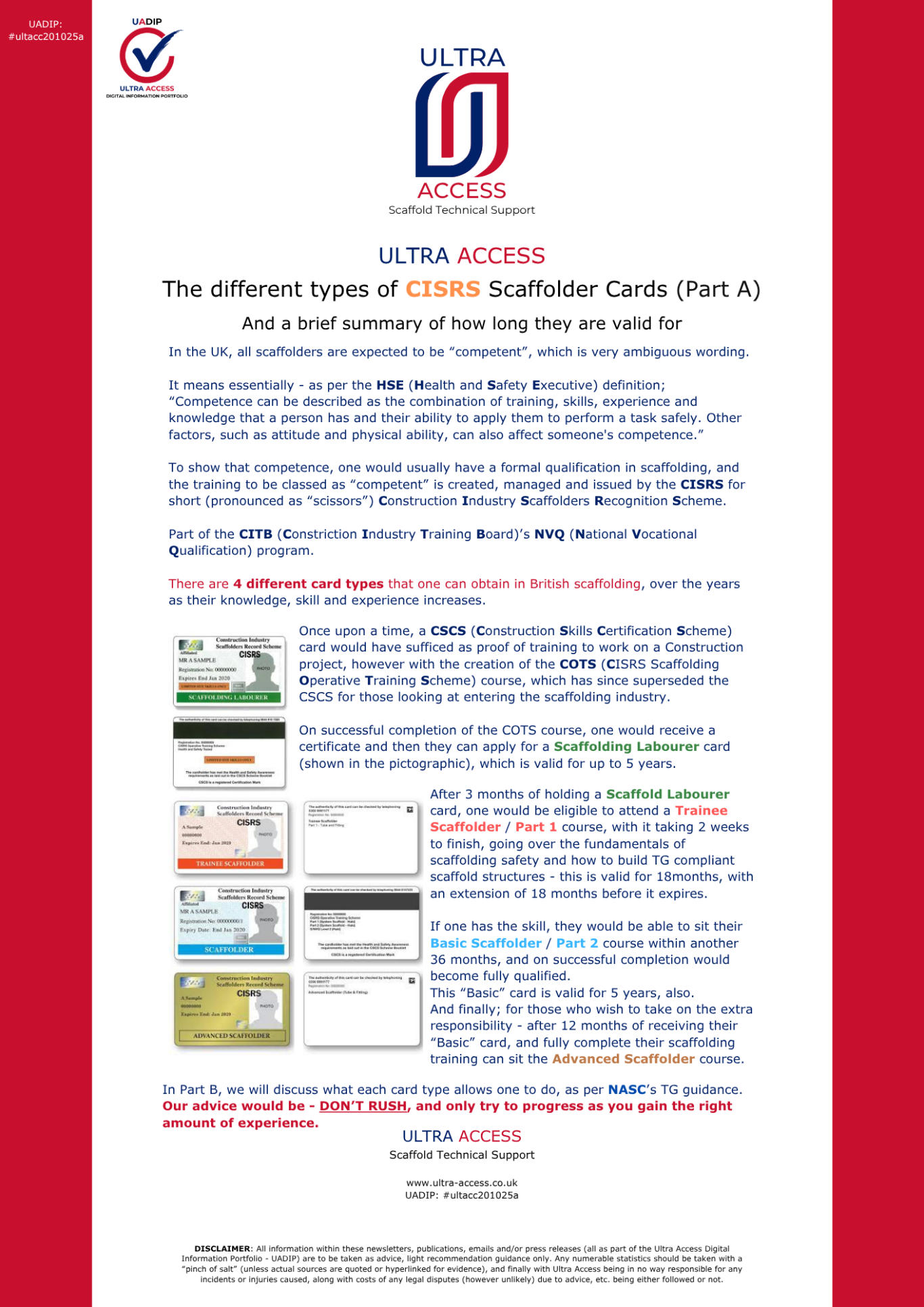 The different types of CISRS Scaffolder Cards
