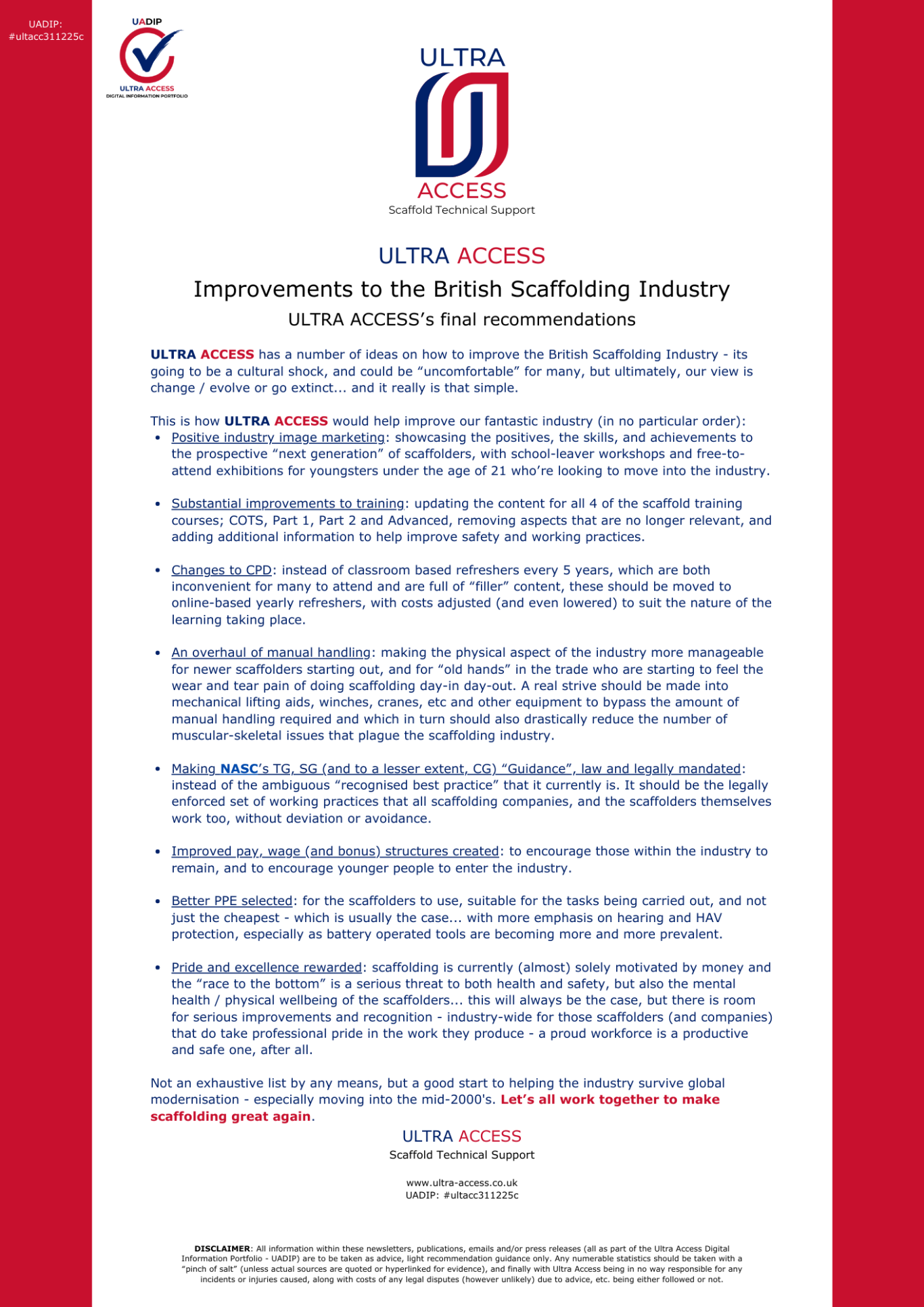 Improvements to the British Scaffolding Industry