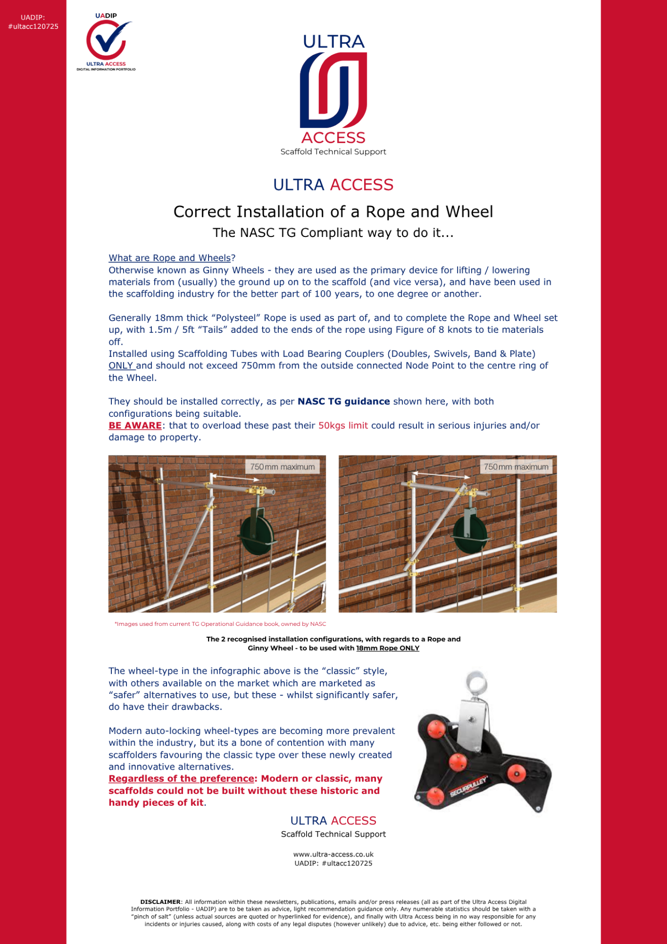 Correct installation of a (Scaffolding) Rope and (Ginny)Wheel